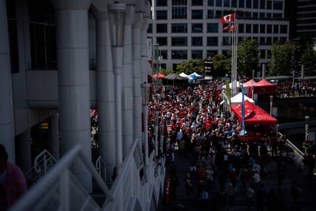 July 1, 2026, Vancouver, Bc, CANADA: People gather during Canada Day Celebrations in Vancouver, on Wednesday, July 1, 2026. Vancouver CANADA  - ZUMAc35_ 20260701_zaf_c35_082 Copyright: xEthanxCairnsx