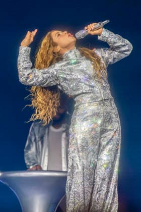 Shakira performs on stage during the Las Mujeres Ya No Lloran World Tour at the Kaseya Center. Miami, Florida on Wednesday July 1, 2026.  MIA20260701101A GARYxIxROTHSTEIN