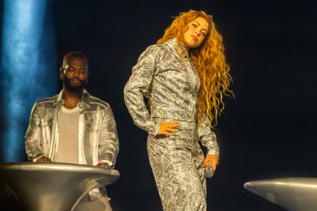 Shakira performs on stage during the Las Mujeres Ya No Lloran World Tour at the Kaseya Center. Miami, Florida on Wednesday July 1, 2026.  MIA20260701103 GARYxIxROTHSTEIN