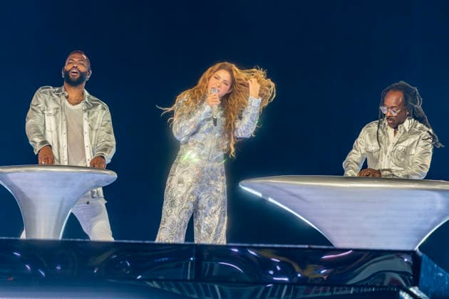 Shakira performs on stage during the Las Mujeres Ya No Lloran World Tour at the Kaseya Center. Miami, Florida on Wednesday July 1, 2026.  MIA20260701107 GARYxIxROTHSTEIN