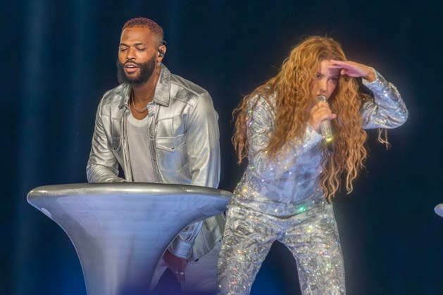 Shakira performs on stage during the Las Mujeres Ya No Lloran World Tour at the Kaseya Center. Miami, Florida on Wednesday July 1, 2026.  MIA20260701109 GARYxIxROTHSTEIN