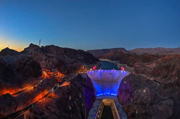 July 1, 2026 - Boulder City, Nevada, U.S. - Patriotic lighting illuminates the Hoover Dam on July 1, 2026 in the Lake Mead National Recreation Area, near Boulder City, Nevada. The dam will be lit through July 4, 2026 to mark the 250th anniversary of the United States Declaration of Independence. Boulder City USA - ZUMAbk3_ 20260701_zaf_bk3_009 Copyright: xDavidxBeckerx