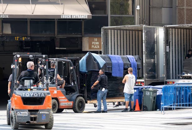 Trucks spotted outside Madison Square Gardens in preparations for Taylor Swift wedding Featuring: Taylor Swift Wedding Preparations at MSG Where: New York, New York, United States When: 01 Jul 2026 Credit: Janet Mayer INSTARimages.com EDITORIAL USE ONLY. NOT FOR USE BY NEWSPAPERS BASED IN THE UK. Copyright: xx instar55823154