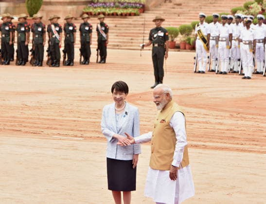 Japanese Prime Minister Sanae Takaichi in New Delhi NEW DELHI, INDIA - JULY 02: Indian Prime Minister Narendra Modi (R) welcomes Japanese Prime Minister Sanae Takaichi (L) with a ceremonial reception at India s presidential palace, Rashtrapati Bhavan, in New Delhi, India on July 02, 2026. Imtiyaz Khan Anadolu New Delhi India. Editorial use only. Please get in touch for any other usage.  Copyright: x2026xAnadoluxImtiyazxKhanx