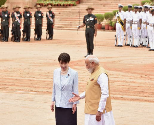 Japanese Prime Minister Sanae Takaichi in New Delhi NEW DELHI, INDIA - JULY 02: Indian Prime Minister Narendra Modi (R) welcomes Japanese Prime Minister Sanae Takaichi (L) with a ceremonial reception at India s presidential palace, Rashtrapati Bhavan, in New Delhi, India on July 02, 2026. Imtiyaz Khan Anadolu New Delhi India. Editorial use only. Please get in touch for any other usage.  Copyright: x2026xAnadoluxImtiyazxKhanx