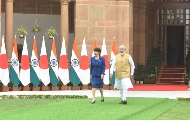 Japanese Prime Minister Sanae Takaichi in New Delhi NEW DELHI, INDIA - JULY 02: Indian Prime Minister Narendra Modi welcomes Japanese Prime Minister Sanae Takaichi with a ceremonial reception at India s presidential palace, Rashtrapati Bhavan, in New Delhi, India on July 02, 2026. Imtiyaz Khan Anadolu New Delhi India. Editorial use only. Please get in touch for any other usage.  Copyright: x2026xAnadoluxImtiyazxKhanx