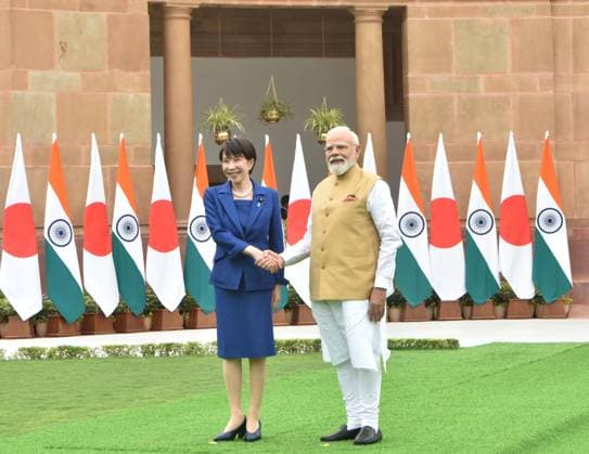 Japanese Prime Minister Sanae Takaichi in New Delhi NEW DELHI, INDIA - JULY 02: Indian Prime Minister Narendra Modi welcomes Japanese Prime Minister Sanae Takaichi with a ceremonial reception at India s presidential palace, Rashtrapati Bhavan, in New Delhi, India on July 02, 2026. Imtiyaz Khan Anadolu New Delhi India. Editorial use only. Please get in touch for any other usage.  Copyright: x2026xAnadoluxImtiyazxKhanx