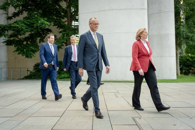 Pressestatement, Bundeskanzleramt, Koalitionsausschuss Presseunterrichtung zu den Beratungen des Koalitionsausschusses, Berlin, Bundeskanzler, Friedrich Merz, Lars Klingbeil, Bundesfinanzminister, Vizekanzler, Bärbel Bas, Markus Söder, CDU, CSU, SPD, Parteivorsitzende Berlin Berlin GER *** Press Statement, Office of the Federal Chancellor, Coalition Committee Press Briefing on the Coalition Committee s Deliberations, Berlin, Federal Chancellor, Friedrich Merz, Lars Klingbeil, Federal Minister of Finance, Vice Chancellor, Bärbel Bas, Markus Söder, CDU, CSU, SPD, Party Leaders Berlin Berlin GER