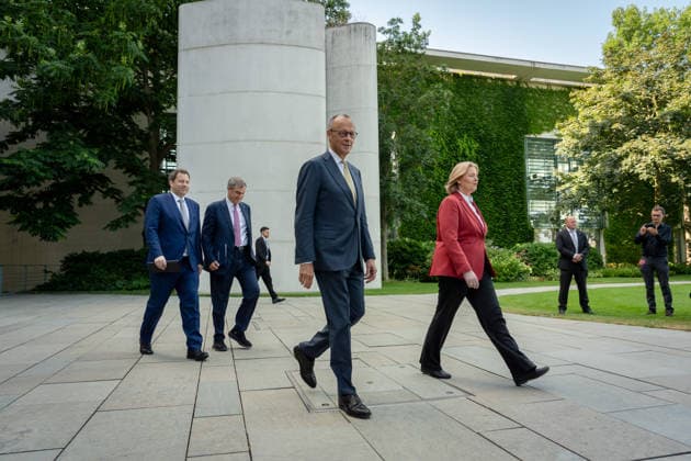 Pressestatement, Bundeskanzleramt, Koalitionsausschuss Presseunterrichtung zu den Beratungen des Koalitionsausschusses, Berlin, Bundeskanzler, Friedrich Merz, Lars Klingbeil, Bundesfinanzminister, Vizekanzler, Bärbel Bas, Markus Söder, CDU, CSU, SPD, Parteivorsitzende Berlin Berlin GER *** Press Statement, Office of the Federal Chancellor, Coalition Committee Press Briefing on the Coalition Committee s Deliberations, Berlin, Federal Chancellor, Friedrich Merz, Lars Klingbeil, Federal Minister of Finance, Vice Chancellor, Bärbel Bas, Markus Söder, CDU, CSU, SPD, Party Leaders Berlin Berlin GER