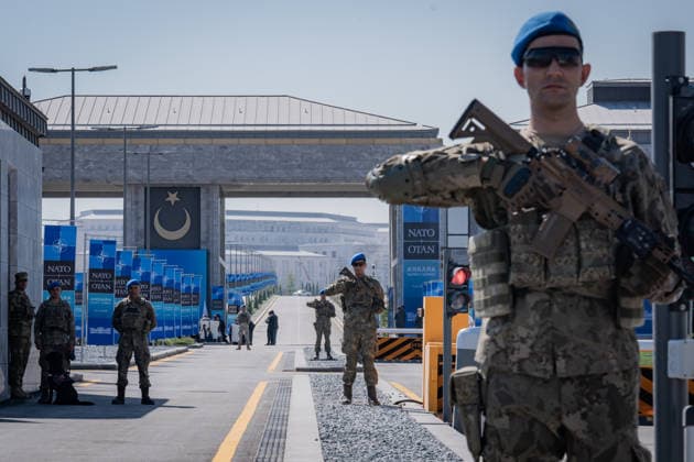 Ay Yildiz Joint Headquarters in Ankara??????? ANKARA, TURKIYE - JULY 2: Soldiers stand guard at Ay Yildiz Joint Headquarters, which brings together the General Staff and the Army, Navy, and Air Force commands under one roof, in Ankara, Turkiye on July 2, 2026. Distinguished by its crescent-and-star-inspired architecture, the complex is one of Turkiye s most significant defense investments. A reception for visiting defense ministers and senior NATO officials is scheduled to be held at the headquarters during the NATO Heads of State and Government Summit in Ankara on July 7-8. Ahmet Serdar Eser Anadolu Ankara Turkey. Editorial use only. Please get in touch for any other usage.  Copyright: x2026xAnadoluxAhmetxSerdarxEserx
