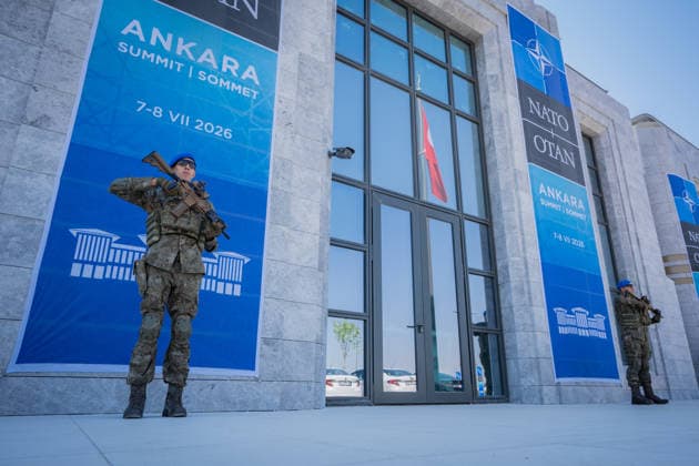 Ay Yildiz Joint Headquarters in Ankara??????? ANKARA, TURKIYE - JULY 2: Soldiers stand guard at Ay Yildiz Joint Headquarters, which brings together the General Staff and the Army, Navy, and Air Force commands under one roof, in Ankara, Turkiye on July 2, 2026. Distinguished by its crescent-and-star-inspired architecture, the complex is one of Turkiye s most significant defense investments. A reception for visiting defense ministers and senior NATO officials is scheduled to be held at the headquarters during the NATO Heads of State and Government Summit in Ankara on July 7-8. Ahmet Serdar Eser Anadolu Ankara Turkey. Editorial use only. Please get in touch for any other usage.  Copyright: x2026xAnadoluxAhmetxSerdarxEserx