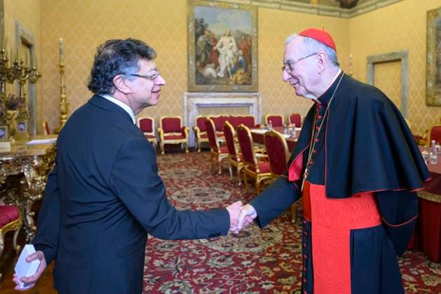 ITALY - POPE LEO XIV RECEOVES HIS EXCELLENCY MR GUSTAVO PETRO URREGO, IN A PRIVATE AUDIENCE IN THE VATICAN- 2026 7 2 Italy, Rome, Vatican, 2026 7 2 Cardinal Pietro Parolin receives His Excellency Mr Gustavo Petro Urrego, President of the Republic of Colombia, in a private audience in The Vatican EDITORIAL USE ONLY - NO BOOKS Copyright: xVATICANxMEDIAx