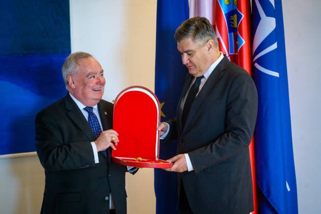Croatian President Milanovic meets Grand Master of the Sovereign Military Order of Malta Croatian President Zoran Milanovic exchanges gifts with Fra John Timothy Dunlap, Prince and Grand Master of the Sovereign Military Order of Malta, during their meeting at the Office of the President in Zagreb, Croatia, July 2, 2026.  NevaxZganec PIXSELL
