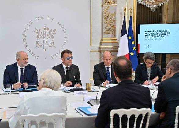 President Emmanuel Macron chairs the fifth follow-up meeting on the fight against drug trafficking at the Élysée Palace in Paris on July 2, 2026. Christian Liewig Bestimage President Emmanuel Macron chairs the fifth follow-up meeting on the fight against drug trafficking at the Élysée Palace in Paris on July 2, 2026, Paris, France  Copyright: xChristianxLiewigx xBestimagexChristianxLiewigx xBestimagex