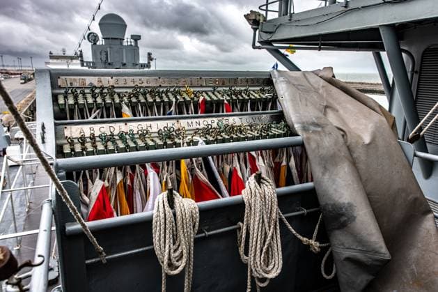The U.S. Navy command ship USS Mount Whitney pictured in the harbor of Zeebrugge, on Thursday 02 July 2026.  KURTxDESPLENTER 180162797