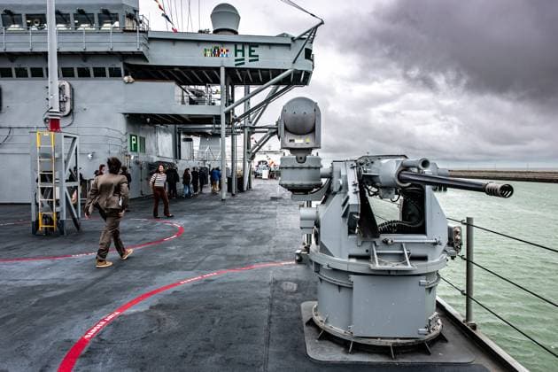 The U.S. Navy command ship USS Mount Whitney pictured in the harbor of Zeebrugge, on Thursday 02 July 2026.  KURTxDESPLENTER 180162851