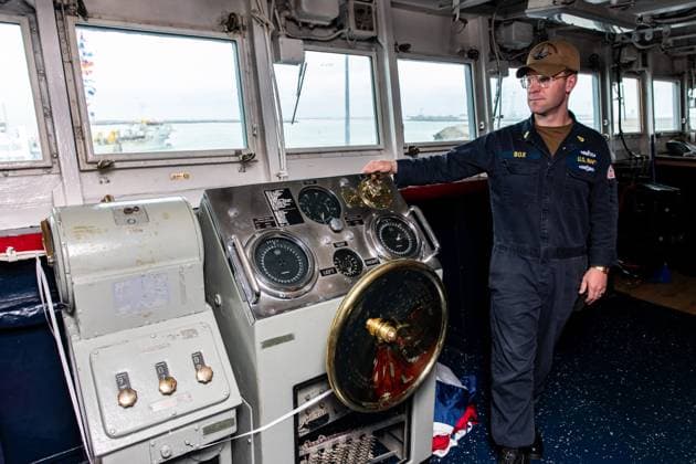 The U.S. Navy command ship USS Mount Whitney pictured in the harbor of Zeebrugge, on Thursday 02 July 2026.  KURTxDESPLENTER 180162883