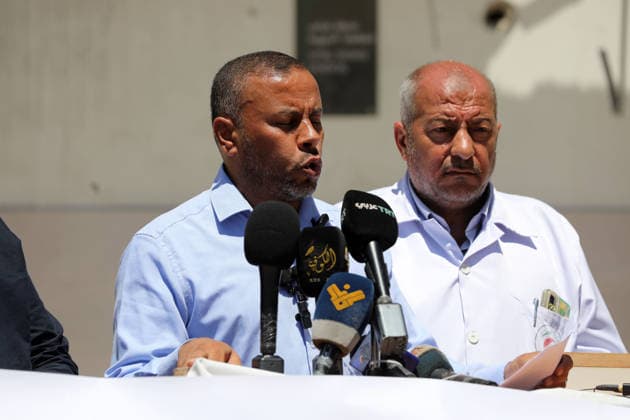 Government Officials Hold Press Conference on Gaza Humanitarian Crisis Representatives of government ministries and public sector institutions attend a press conference organized by the Government Media Office at the courtyard of al-Shifa Hospital in Gaza City on July 2, 2026, to discuss the humanitarian situation in the Gaza Strip as 1,000 days have passed since the start of the war. Photo by Bilal Osama apaimages Gaza city Gaza Strip Palestinian Territory 020726_Gaza_BO_00(5) Copyright: xapaimagesxBilalxOsamax xapaimagesx