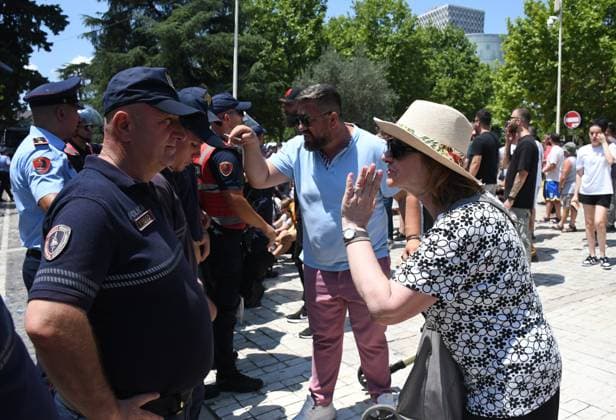 Protest over Zvernec Tourism Project held outside Albanian Parliament TIRANA, ALBANIA - JULY 2: Demonstrators protesting a planned tourism development project in the Zvernec area of Vlora gather outside the Albanian Parliament in Tirana on July 2, 2026, as protests that have continued for more than a month entered a new phase. Scuffles broke out between police and protesters during the demonstration. Protesters threw eggs and flour at police officers, members of parliament and parliamentary vehicles. Olsi Shehu Anadolu Tirana Albania. Editorial use only. Please get in touch for any other usage.  Copyright: x2026xAnadoluxOlsixShehux