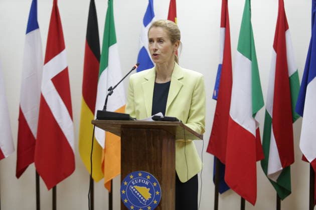 EU High Representative Kaja Kallas in Bosnia and Herzegovina SARAJEVO, BOSNIA AND HERZEGOVINA - JULY 02: European Union (EU) High Representative for Foreign Affairs and Security Policy and Vice President of the European Commission Kaja Kallas makes a speech during her visit to barracks of the European Union Peacekeeping Mission (EUFOR) in Sarajevo, Bosnia and Herzegovina on July 02, 2026. Denis Zuberi Anadolu Sarajevo Bosnia and Herzegovina. Editorial use only. Please get in touch for any other usage.  Copyright: x2026xAnadoluxDenisxZuberix