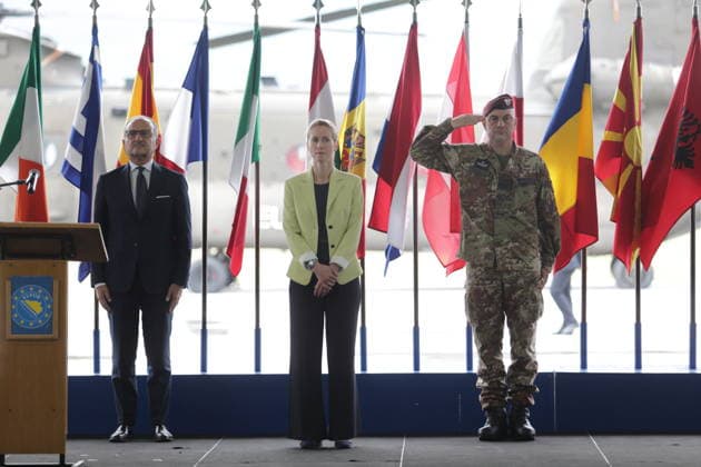 EU High Representative Kaja Kallas in Bosnia and Herzegovina SARAJEVO, BOSNIA AND HERZEGOVINA - JULY 02: European Union (EU) High Representative for Foreign Affairs and Security Policy and Vice President of the European Commission Kaja Kallas makes a speech during her visit to barracks of the European Union Peacekeeping Mission (EUFOR) in Sarajevo, Bosnia and Herzegovina on July 02, 2026. Denis Zuberi Anadolu Sarajevo Bosnia and Herzegovina. Editorial use only. Please get in touch for any other usage.  Copyright: x2026xAnadoluxDenisxZuberix