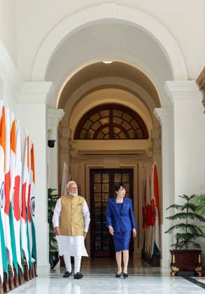 PM Modi & Japanese PM Sanae Takaichi at Hyderabad House in New Delhi New Delhi, Jul 02 (ANI): Prime Minister Narendra Modi and Japan™s Prime Minister Sanae Takaichi at Hyderabad House, in New Delhi on Thursday. (DPR PMO ANI Photo) NEW DELHI Delhi India Copyright: xANIx ANI_20260702100