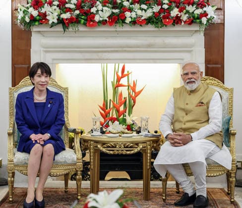 PM Modi & Japanese PM Sanae Takaichi at Hyderabad House in New Delhi New Delhi, Jul 02 (ANI): Prime Minister Narendra Modi and Japan™s Prime Minister Sanae Takaichi at Hyderabad House, in New Delhi on Thursday. (DPR PMO ANI Photo) NEW DELHI Delhi India Copyright: xANIx ANI_20260702107