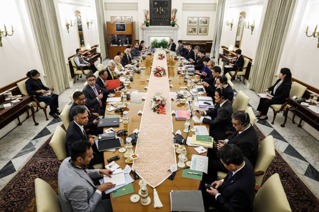 PM Modi & Japanese PM Sanae Takaichi at Hyderabad House in New Delhi New Delhi, Jul 02 (ANI): Prime Minister Narendra Modi and Japan™s Prime Minister Sanae Takaichi in a delegation-level meeting at Hyderabad House, in New Delhi on Thursday. External Affairs Minister S. Jaishankar, Foreign Secretary Vikram Misri, and National Security Advisor (NSA) Ajit Doval present. (DPR PMO ANI Photo) NEW DELHI Delhi India Copyright: xANIx ANI_20260702130
