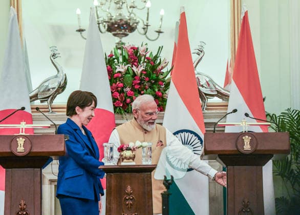 Prime Minister Narendra Modi with Japan s Prime Minister Sanae Takaichi during Joint Press Statement New Delhi, Jul 02 (ANI): Prime Minister Narendra Modi with Japan s Prime Minister Sanae Takaichi during Joint Press Statement, at Hyderabad House, in New Delhi on Thursday. New Delhi Delhi India Copyright: xANIx ANI_20260702184