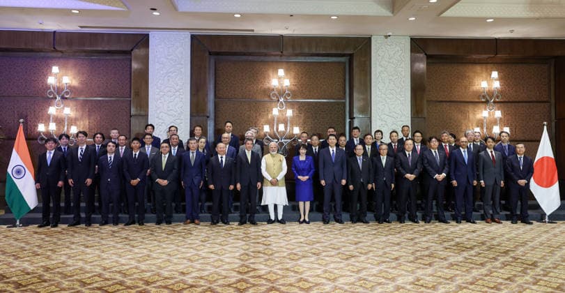 India-Japan Joint Economic Forum New Delhi, Jul 02 (ANI): Prime Minister Narendra Modi and Japanese Prime Minister Sanae Takaichi in a group picture at India-Japan Joint Economic Forum, in New Delhi on Thursday. (DPR PMO ANI Photo) NEW DELHI Delhi India Copyright: xANIx ANI_20260702226