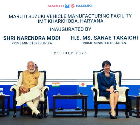 RECORD DATE NOT STATED PM Modi, PM Sanae Takaichi attend India-Japan Joint Economic Forum New Delhi, Jul 02 (ANI): Prime Minister Narendra Modi and Japanese Prime Minister Sanae Takaichi during the inauguration of Maruti Suzuki s Kharkhoda plant at the India-Japan Joint Economic Forum, in New Delhi on Thursday. (Narendra Modi Photo Gallery ANI Photo) NEW DELHI Delhi India Copyright: xANIx ANI_20260702324