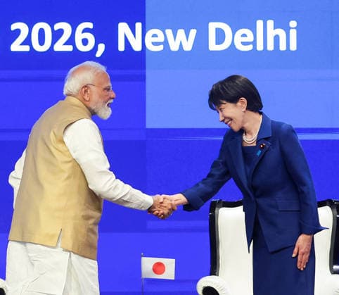 RECORD DATE NOT STATED PM Modi, PM Sanae Takaichi attend India-Japan Joint Economic Forum New Delhi, Jul 02 (ANI): Prime Minister Narendra Modi exchanges a handshake with Japanese Prime Minister Sanae Takaichi at the India-Japan Joint Economic Forum, in New Delhi on Thursday. (Narendra Modi Photo Gallery ANI Photo) NEW DELHI Delhi India Copyright: xANIx ANI_20260702328