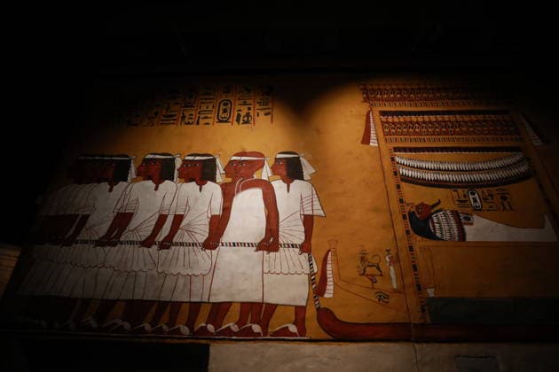 Tutankhamun exhibition opens in Paris with recreated treasures and immersive tomb experience PARIS, FRANCE - JULY 2: A view of the Tutankhamun - His Tomb and His Treasures exhibition during a press preview at Paris Expo Porte de Versailles in Paris, France on July 2, 2026. The exhibition, running from July 3 to September 6, 2026, features more than 1,000 scientifically recreated objects from the tomb of the ancient Egyptian pharaoh Tutankhamun, along with an immersive experience recreating his burial chamber. Mohamad Salaheldin Abdelghani Alsayed Anadolu Paris France. Editorial use only. Please get in touch for any other usage.  Copyright: x2026xAnadoluxMohamadxSalaheldinxAbdelghanixAlsayedx