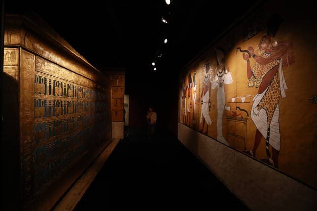 Tutankhamun exhibition opens in Paris with recreated treasures and immersive tomb experience PARIS, FRANCE - JULY 2: A view of the Tutankhamun - His Tomb and His Treasures exhibition during a press preview at Paris Expo Porte de Versailles in Paris, France on July 2, 2026. The exhibition, running from July 3 to September 6, 2026, features more than 1,000 scientifically recreated objects from the tomb of the ancient Egyptian pharaoh Tutankhamun, along with an immersive experience recreating his burial chamber. Mohamad Salaheldin Abdelghani Alsayed Anadolu Paris France. Editorial use only. Please get in touch for any other usage.  Copyright: x2026xAnadoluxMohamadxSalaheldinxAbdelghanixAlsayedx