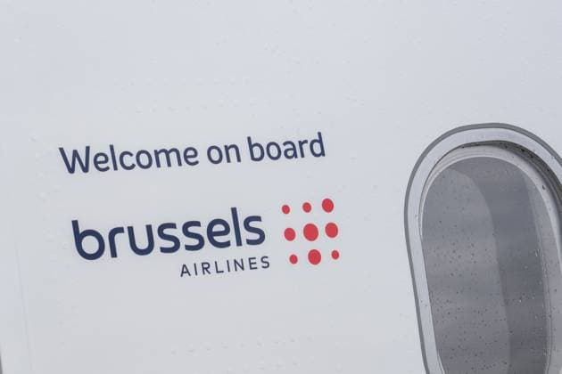 The logo and a welcome on board note on a plane at a media event organized by Brussels Airlines aviation company to mark the arrival of its eighth Airbus A320neo and the completion of the first phase of its fleet renewal program, on Thursday 02 July 2026 in Diegem. MARIUS BURGELMAN  MariusxBurgelman 180173453