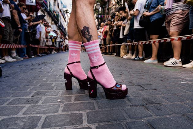 27th edition of the MADO High-Heel Race: Participants’ high heels at the 27th edition of the High-Heel Race on Pelayo Street, July 2, 2026, in Madrid, Spain. The 2026 Madrid LGBTQIQ Pride Festivities host the traditional High-Heel Race, hosted by artist Chumina Power. It is a festive sporting event in which participants must complete the course while wearing heels up to 15 centimeters high. JULY 2, 2026 Carlos Lujá Madrid, Spain  Copyright: xCarlosxLujanx 7638985