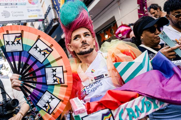 27th Edition of the MADO High-Heel Race A drag queen celebrates the 27th edition of the High-Heel Race on Pelayo Street on July 2, 2026, in Madrid, Spain. The 2026 Madrid LGBTIQ Pride Festivities host the traditional High-Heel Race, hosted by the artist Chumina Power. It is a festive sporting event in which participants must complete the course while wearing platform shoes up to 15 centimeters high. JULY 2, 2026 Carlos Lujá Madrid, Spain  Copyright: xCarlosxLujanx 7638980