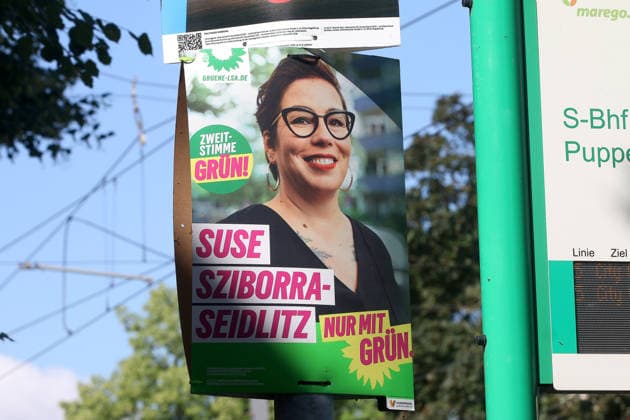 Wahlplakate zur Landtagswahl in Sachsen-Anhalt in Magdeburg Magdeburg, 02.07.2026 Wahlplakate von Grünen zur bevorstehenden Landtagswahl in Sachsen-Anhalt in Magdeburg Sachsen-Anhalt *** Election posters for the state election in Saxony-Anhalt in Magdeburg Magdeburg, July 2, 2026 Election posters from the Green Party for the upcoming state election in Saxony-Anhalt in Magdeburg, Saxony-Anhalt Copyright: xMatthiasxGränzdörferx