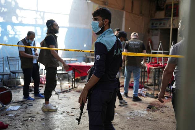 Damascus Cafe Blast Aftermath Investigated People inspect the damaged interior of a cafe in central Damascus, Syria, on July 2, 2026. An explosive device detonated inside a cafe in the al-Hijaz area near the Palace of Justice, killing people and injuring others, Syrian authorities said. Damascus Damascus Syria Copyright: xOmarxAlbamx