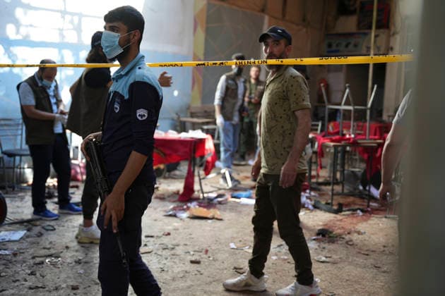 Damascus Cafe Blast Aftermath Investigated People inspect the damaged interior of a cafe in central Damascus, Syria, on July 2, 2026. An explosive device detonated inside a cafe in the al-Hijaz area near the Palace of Justice, killing people and injuring others, Syrian authorities said. Damascus Damascus Syria Copyright: xOmarxAlbamx