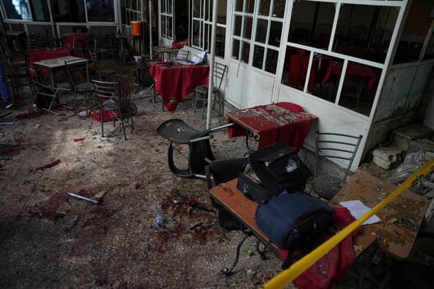 Damascus Cafe Blast Aftermath Investigated Damaged furniture, debris and blood stains are visible inside a cafe in central Damascus, Syria, on July 2, 2026. An explosive device detonated inside a cafe in the al-Hijaz area near the Palace of Justice, killing people and injuring others, Syrian authorities said. Damascus Damascus Syria Copyright: xOmarxAlbamx