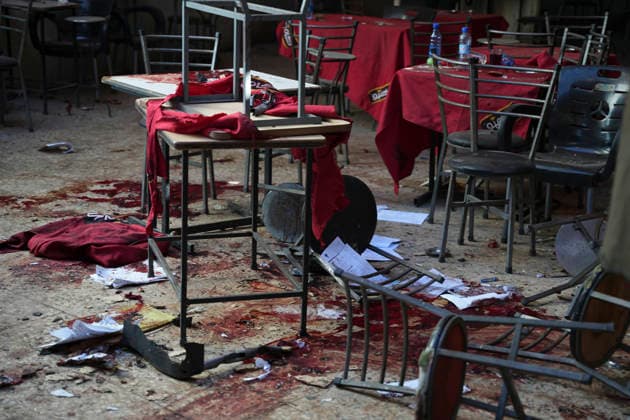 Damascus Cafe Blast Aftermath Investigated Damaged cafe furniture, debris and blood stains are visible inside a cafe in central Damascus, Syria, on July 2, 2026. An explosive device detonated inside the cafe near the Palace of Justice in the al-Hijaz area, killing people and injuring others, Syrian authorities said. Damascus Damascus Syria Copyright: xOmarxAlbamx