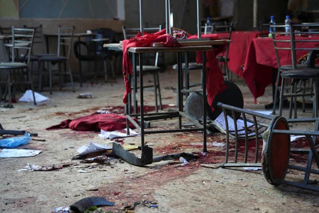 Damascus Cafe Blast Aftermath Investigated Damaged cafe furniture, debris and blood stains are visible inside a cafe in central Damascus, Syria, on July 2, 2026. An explosive device detonated inside the cafe near the Palace of Justice in the al-Hijaz area, killing people and injuring others, Syrian authorities said. Damascus Damascus Syria Copyright: xOmarxAlbamx