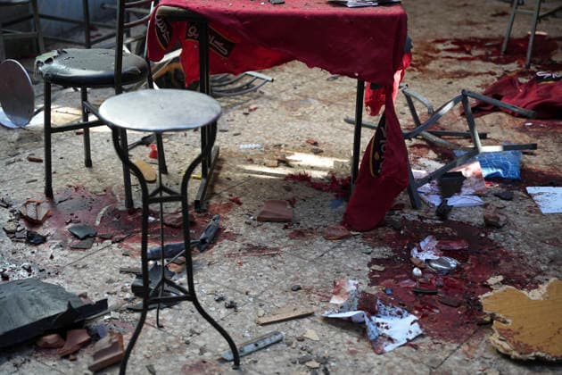 Damascus Cafe Blast Aftermath Investigated Damaged cafe furniture, debris and blood stains are visible inside a cafe in central Damascus, Syria, on July 2, 2026. An explosive device detonated inside the cafe near the Palace of Justice in the al-Hijaz area, killing people and injuring others, Syrian authorities said. Damascus Damascus Syria Copyright: xOmarxAlbamx