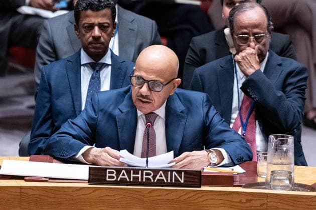 July 2, 2026, New York, New York, USA: Abdullatif bin Rashid Al Zayani, Minister of Foreign Affairs, Kingdom of Bahrain speaks during Security Council meeting on The situation in the Middle East requested by Kingdom of Bahrain at UN Headquarters in New York, NY on July 2, 2026. New York USA - ZUMAr339 20260702_znp_r339_009 Copyright: xLevxRadinx