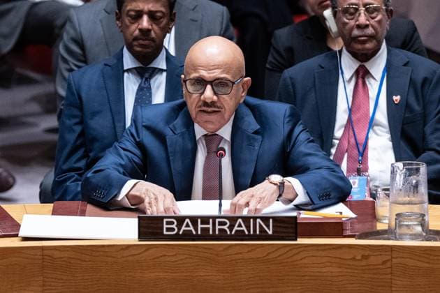 July 2, 2026, New York, New York, USA: Abdullatif bin Rashid Al Zayani, Minister of Foreign Affairs, Kingdom of Bahrain speaks during Security Council meeting on The situation in the Middle East requested by Kingdom of Bahrain at UN Headquarters in New York, NY on July 2, 2026. New York USA  - ZUMAr339 20260702_znp_r339_015 Copyright: xLevxRadinx