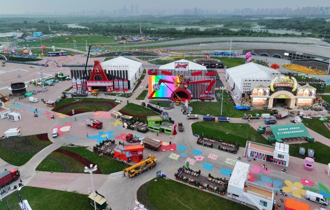 HARBIN, CHINA - JULY 02: The venue of the 24th Harbin International Beer Festival takes shape on July 2, 2026 in Harbin, Heilongjiang Province of China. The 24th Harbin International Beer Festival will open in early July at Harbin Ice and Snow World.  Copyright: xVCGx 111651817563