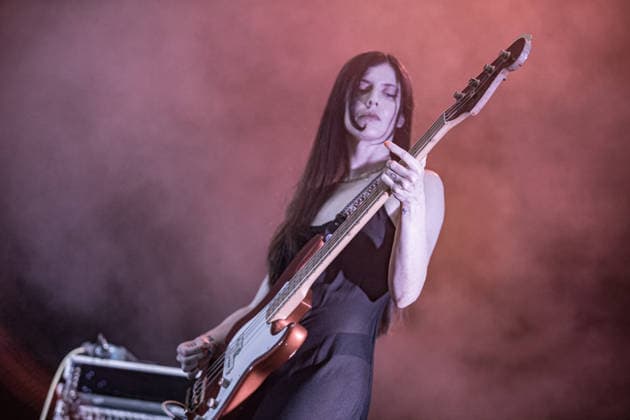 July 2, 2026, Soliera, Emilia Romagna, Italy: Samira Zahidi, bassist of the British post-punk band The Underground Youth performs on stage during a concert. Singer and guitarist Craig Dyer performed on stage at Piazza Lusvardi in Soliera (Modena) during a concert by British post-punk band The Underground Youth. The event marked the opening night of the nineteenth edition of the Arti Vive Festival. Soliera Italy  - ZUMAs197 20260702_aaa_s197_423 Copyright: xCarloxVerganix