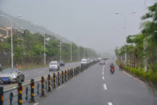 SANYA, CHINA - JULY 03: Heavy rain falls as Typhoon Maysak makes landfall on July 3, 2026 in Sanya, Hainan Province of China. The storm is forecast to move across Hainan Island and make landfall in southern China between July 4 and 6, 2026.  Copyright: xVCGx 111651935155