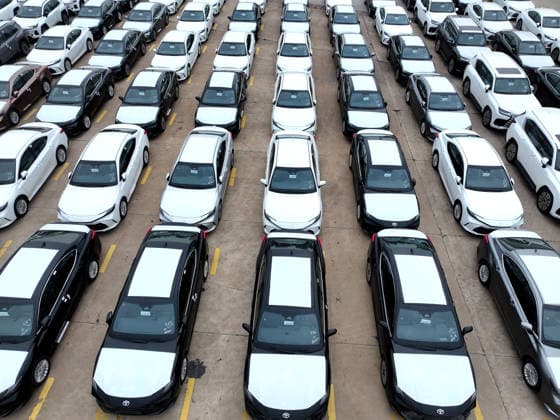 LIANYUNGANG, CHINA - JULY 03: Aerial view of domestic vehicles waiting to be loaded onto a ro-ro ship for export at Lianyungang Port on July 3, 2026 in Lianyungang, Jiangsu Province of China.  Copyright: xVCGx 111651949603